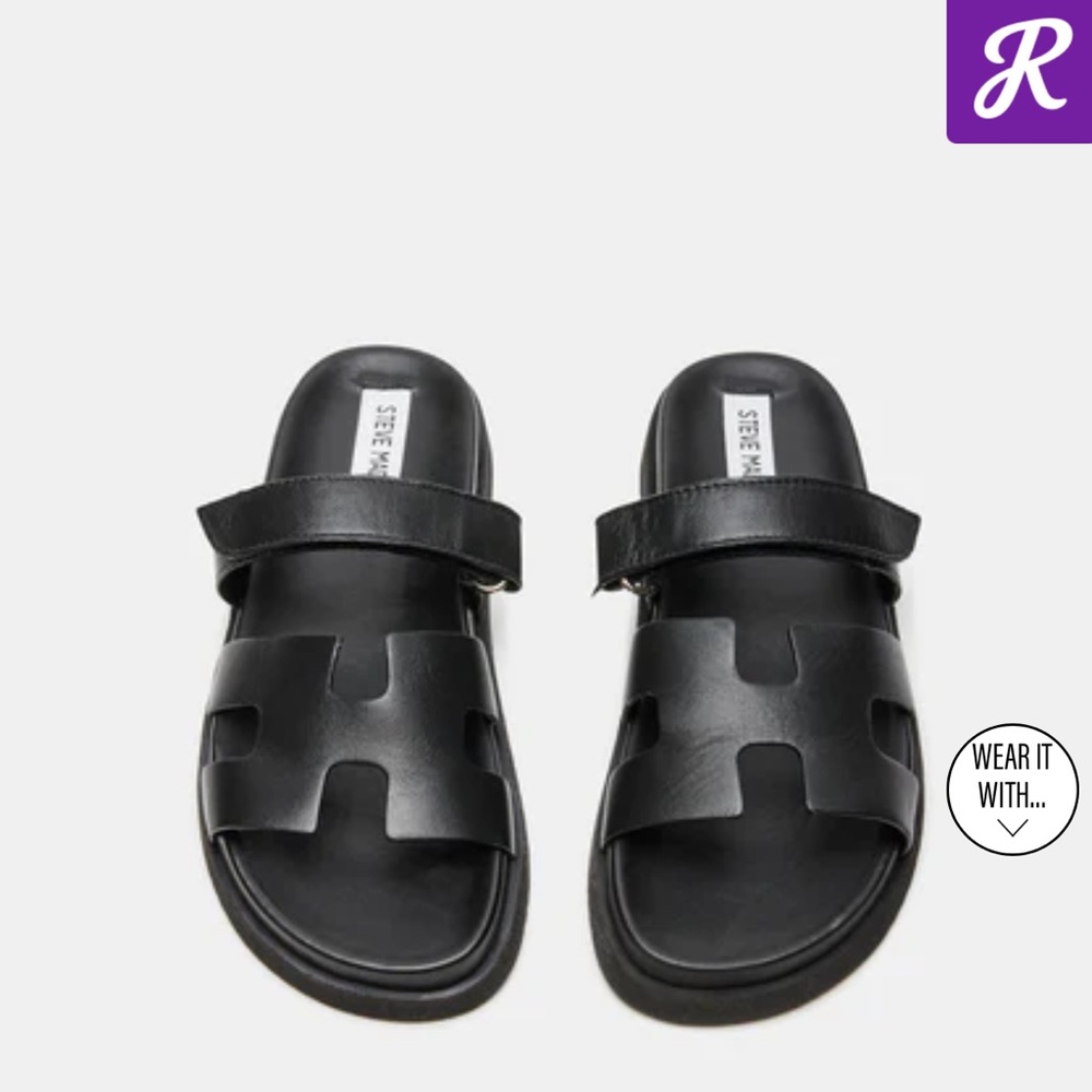 NWOT Steve Madden Women’s Mayven Sandal - Black Leather 7.5
